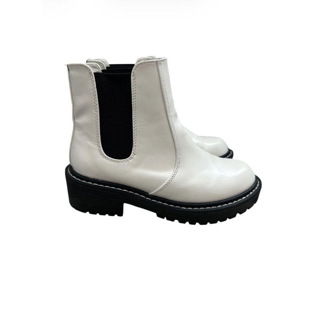 Forever 21 White Black Combat  Chelsea Womens Size 5.5 Chunky Ankle Boots